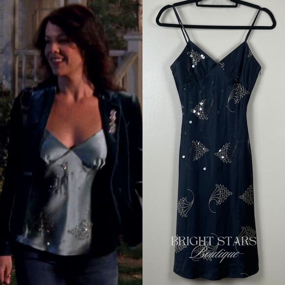 Rare Black Silk Embellished Dress ALT Color ASO Lorelai Gilmore Girls Beaded - Picture 3 of 7